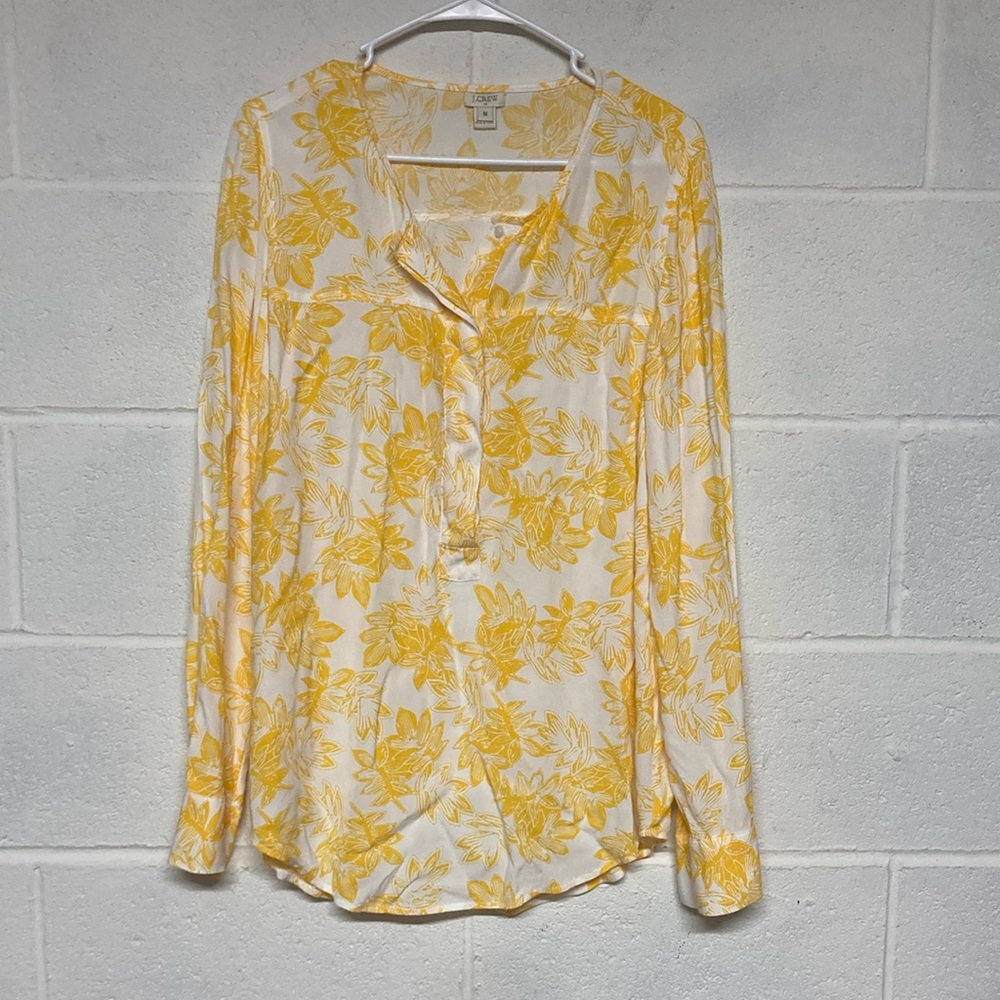 J. Crew Yellow Floral Long-Sleeve Blouse